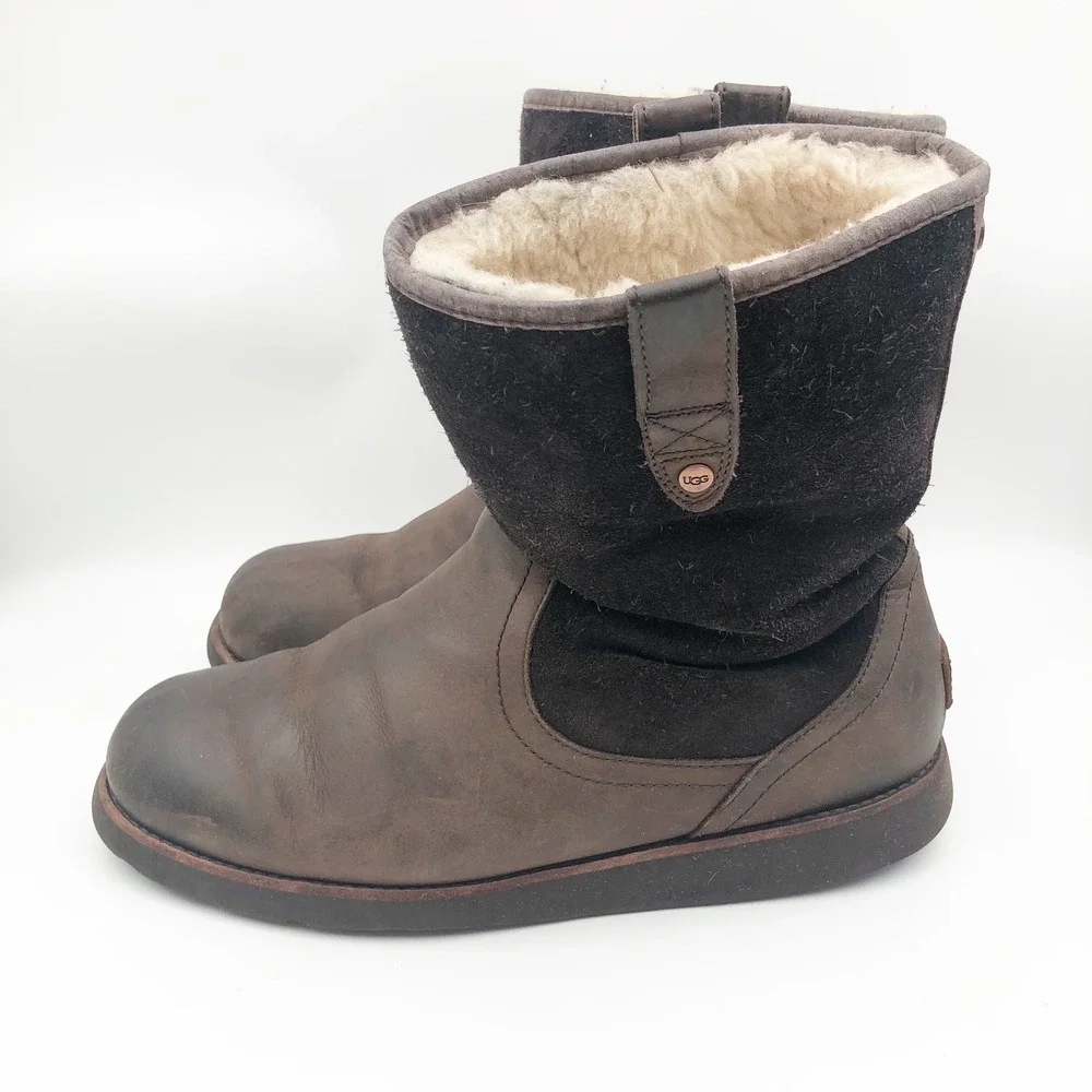 UGG Shoes Mens 10 Stoneman Waterproof Leather Suede Winter Boots Brown Fur Lined